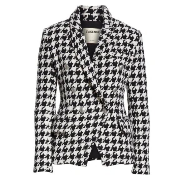 L'AGENCE Jackets & Blazers - L’Agence Kenzie Houndstooth Blazer Black White Tweed Size 12